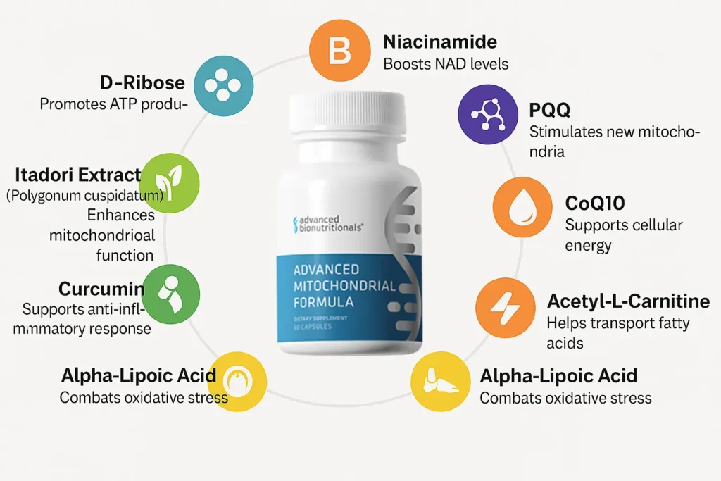 Key ingredients in Advanced Mitochondrial Formula that improve mitochondrial function